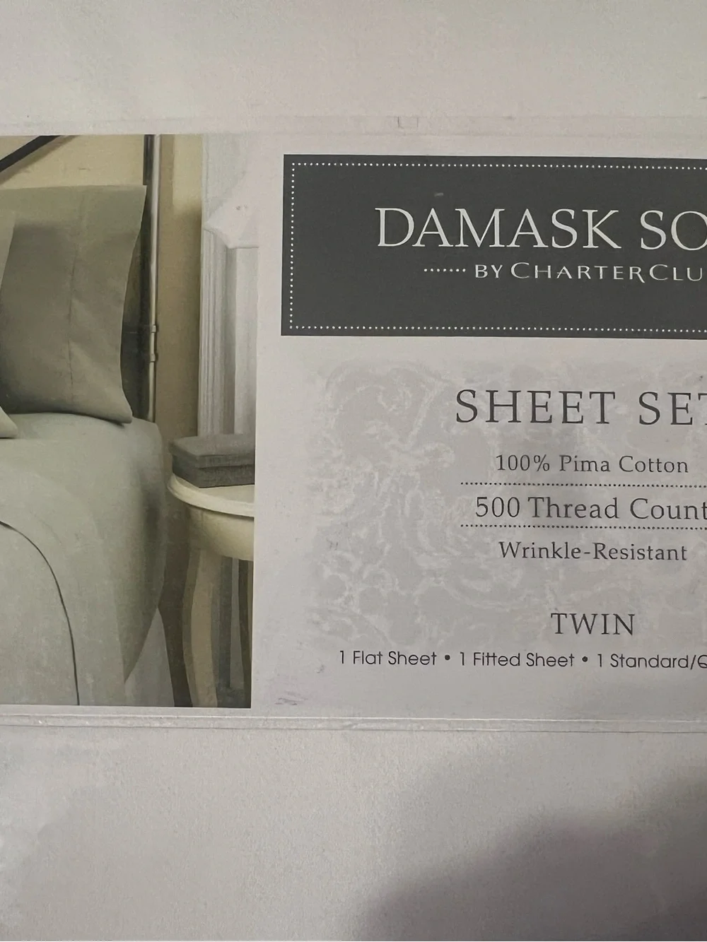 Damask Solid Twin Sheet Set by Charter Club - White, brand new